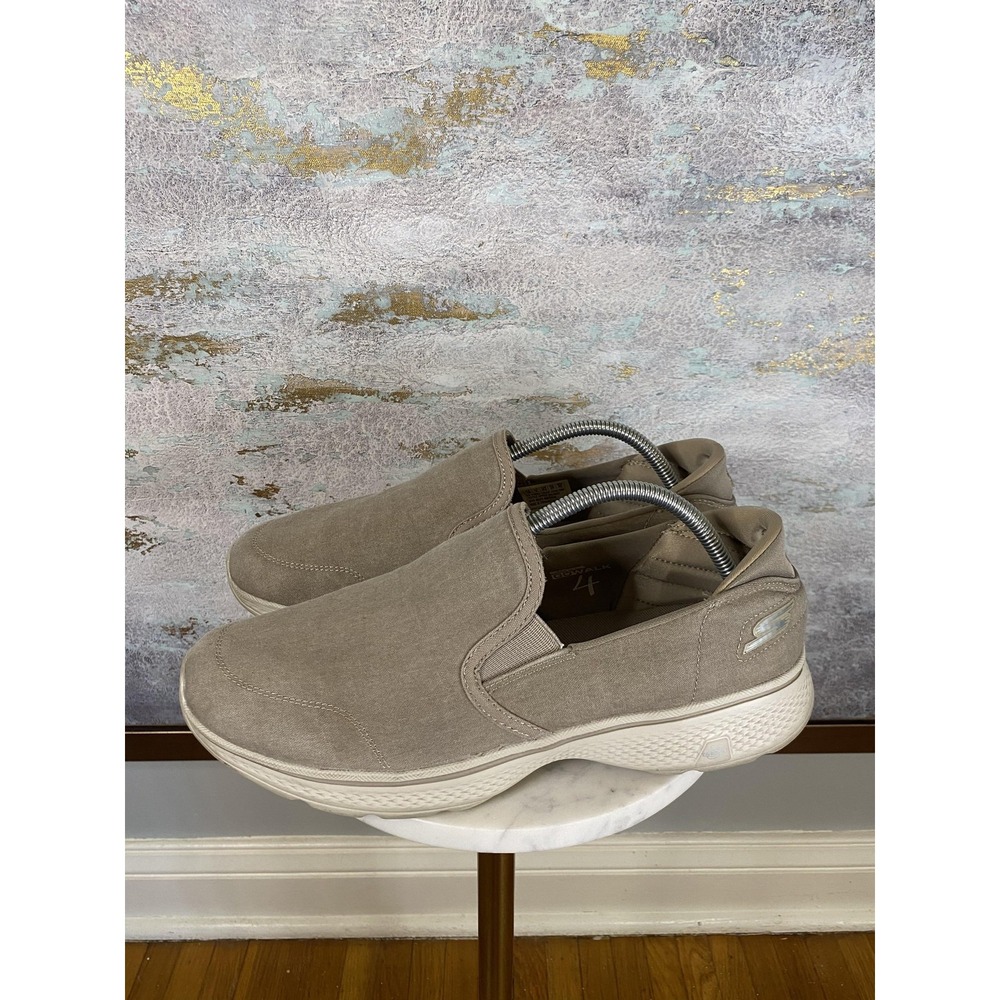 Skechers Goga Max Shoes Mens Size 10 Beige Canvas Slip On Casual SN 54681